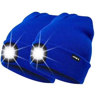 Image of ATNKE 2Pcs New Warm LED Lighted Beanie Cap Unisex USB Rechargeable Running Hat Ultra Bright 4 Waterproof Light Lamp Multi color/Blue