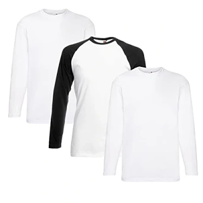 Image of Fruit of the Loom Men&#039;s Long Sleeved Valueweight Tee Sports Top, 2 white + 1 base whiteblack Hlkauf notepad, 3XL