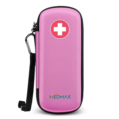 Image of MEDMAX Epipen Medical Carrying Case, Hard Shell EVA Shock Absorption Travel Medication Organizer Bag Emergency Pouch Holds 2 EpiPens, Asthma Inhaler, Auvi Q, Allergy Supplies, (Pink)