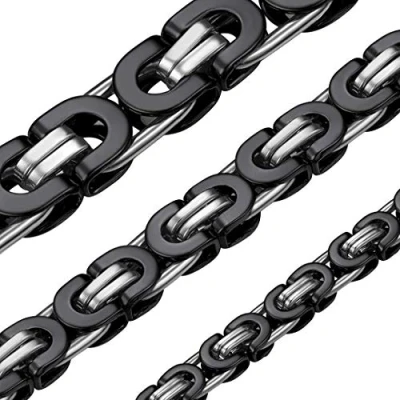 Image of Heavy Link Chain Necklace for Men and Women 8mm Textured Stainless Steel Silver Byzantine 22 Inch