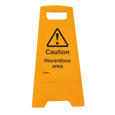 Image of Warning Signs Caution hazardous area (free standing floor sign) Yellow Polypropylene