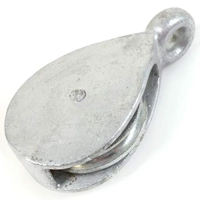 Image of Large Single 38mm Pulley, Galvanised Steel Washing Line Cable/Rope Hoist