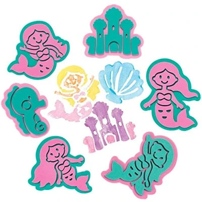 Image of Baker Ross FE167 Mermaid Craft Foam Stampers Pack of 10, Stamps, Stamp Sets for Children, Ideal Kids Arts and Crafts Projects