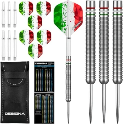 Image of Designa D0737 Patriot 22g Premium 90% Tungsten Straight Barrel National Flag Darts, Italy, Silver