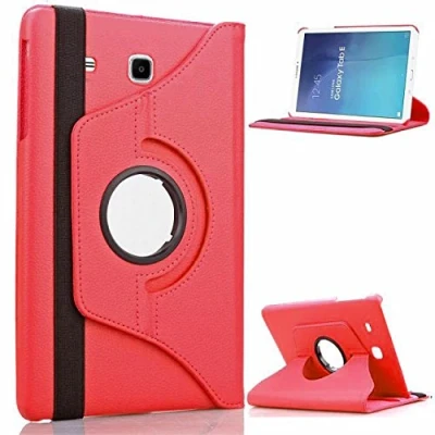 Image of 360 Rotate Case for Samsung Galaxy Tab E 9.6 (2015) T560 T561 Swivel Plain PU Leather Folio Stand Cover (Red)