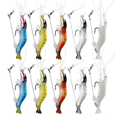 Image of WANBY Artificial Silicone Soft Bait Set Luminous Swimbait Shrimp Fishing Lure with Hooks Tackle Freshwater/Saltwater (10PCS)