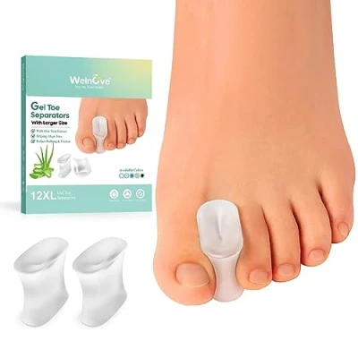 Image of Welnove Upgraded Gel Toe Separators 12Pcs Aloe Vera Extract Infused Silicone Spacers for Straightening Overlapping Toes, Bunions, Calluses Soft Bunion Corrector Men and Women(XL)