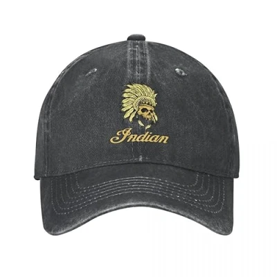 Image of DYHVVD Hat Fashion Hip Hop Indian Skull Unisex Baseball Caps Motorcycles Distressed Washed Cap Vintage Outdoor Workouts Snapback Birthday Gift