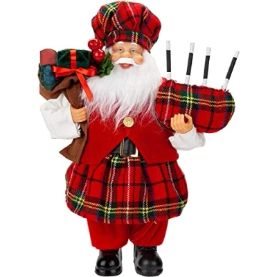 Image of VFM Scottish 30cm Father Christmas Traditional Figure Xmas Decoration Luxury Realistic Standing Santa Claus Ornament With Nordic Festive Red Tartan Suit