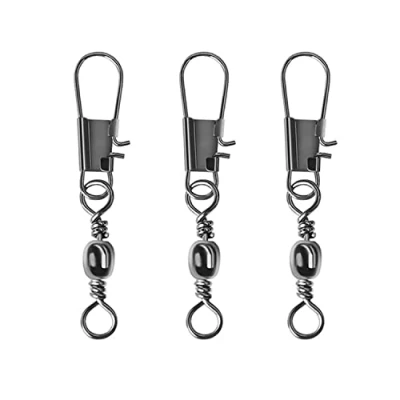 Image of CRAZY SHARK 50pcs Fishing Swivels Snaps Rolling Barrel Swivel With Safety Snap Interlock Snaps, Stainless Steel Solid Saltwater Freshwater Connector