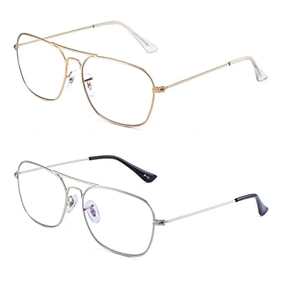 Image of JM 2 Pack Square Reading Glasses Women Metal Frame Blue Light Blocking Computer Readers 1.25