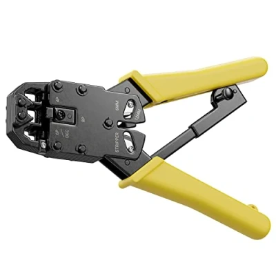 Image of deleyCON Crimping Pliers for Modular Connectors Western Connector RJ11 RJ12 RJ45 DEC Telephone and Network Cables 6P4C 6P6C 8P8C 4P4C 4P2C Wires Cable Cutter Wire Stripper Yellow