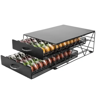 Image of SYSYLY Coffee Pod Holder,Coffee Drawer For Dolce Gusto,Nespreso Vertuo Pods,Max. Capacity 80 Machine Stand Non Slip,Pods Dispenser, Double Metal Drawer.