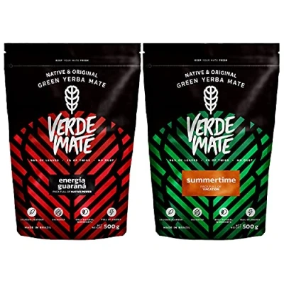 Image of 2 x 500 g of Green Yerba Mate Tea Stimulating Brazilian Verde Energia Citrus mint Summertime 100% natural composition For beginners and advanced alike!
