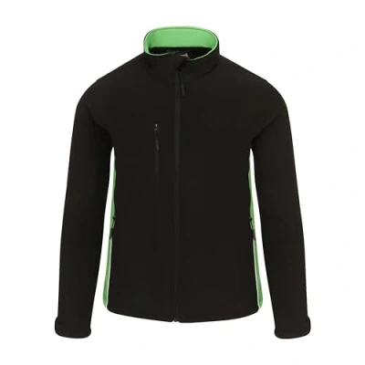 Image of ØRN Mens Softshell Workwear Dual Color Indoor &amp; Outdoor Breathable Jacket, 5000mm Water Resistant Silverswift (4280), Black/Lime, 5XL