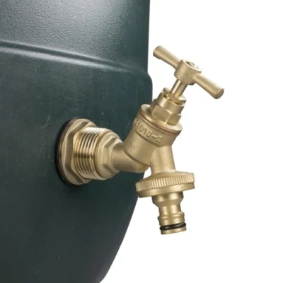 Image of 3/4&quot; Water Butt Replacement Faucet Brass Metal Lever Tap with UK bib Outlet &amp; Hose Barb Adapter,Quick Connect Garden Hosepipes (Brass (Quick Connector))