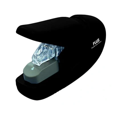 Image of Plus, Staple Free Stapler, Paper Clinch, 5 Sheet stapling Capacity, Japanese Technology, Black