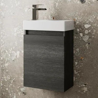 Image of Artis 400mm Bathroom Vanity Unit With Wash Basin Ceramic Sink, Single Door, Cloakroom Storage Furniture Under Cabinet, Wall Hung Cabinets, Charcoal Grey