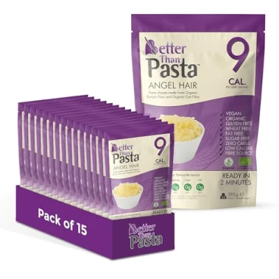 Image of Better Than Pasta Angel Hair (Pack of 15, 385g Each) Zero Carbohydrate Made from Organic Konjac Flour Keto Paleo Diet and Vegan Sugar Low Calorie Food