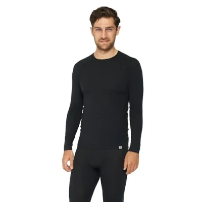 Image of DANISH ENDURANCE Base Layers Men, Long Sleeve Top, Merino Wool, Thermals Warm Winter Thermal Underwear, with or Without a Zipper, Black, L