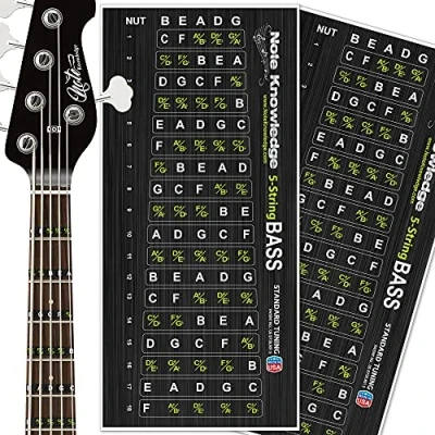 Image of 5 String Bass Guitar Fretboard Note Map Decals/Stickers