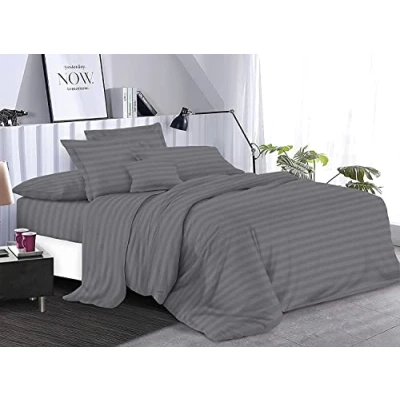 Image of LIZZIE JACOBS 400 Thread Count Satin Stripes Flat Sheets Super Soft Luxurious 100% Egyptian Cotton Hotel Quality Bed (Grey, King Sheet)