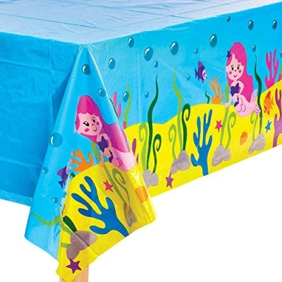 Image of Baker Ross FC987 Magical Mermaid Party Table Cover Pack of 1 Cover, Kids Decorations and Birthday Tableware,