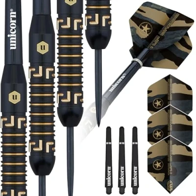 Image of Unicorn Top Brass Darts Steel Tip Style 1 Black &amp; Gold 20g
