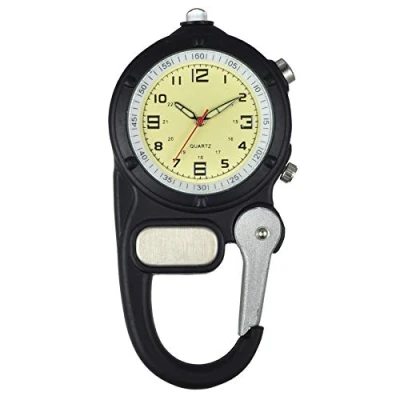 Image of JewelryWe Men Women Clip on Quartz Watch Backpack Fob Belt Luminous Mini Microlight Pocket for Rock Climbing Doctors Nurses Outdoor Activities