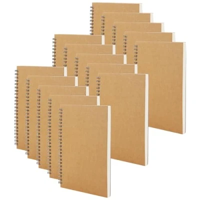 Image of MUKCHAP 15 PCS A5 Spiral Bound Sketchbook, 60 Sheets/120 Pages Drawing Sketch Pad, 100gsm Kraft Cover Landscape Sketchbook for Drawing, Painting