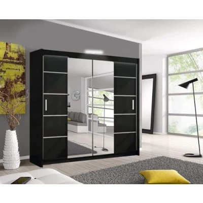 Image of OSLO Modern Mirror sliding door wardrobe with LED Light Width 150cm/180cm/203cm (Black, 150cm)