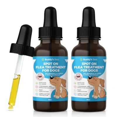 Image of Twin Pack Spot On Flea Treatment For Dogs Natural &amp; Tick Repellent Long Lasting Effective Protection 50ml