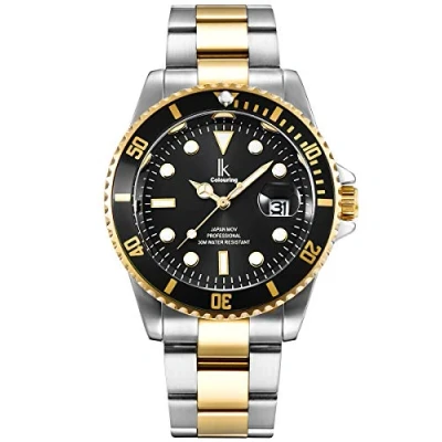 Image of Alienwork Watch Men Women Silver Stainless Steel Metal Strap Gold Calendar Date Black Elegant