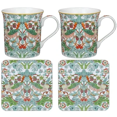 Image of The Leonardo Collection Strawberry Thief Mug &amp; Coast SetLovely Gifts for Women Men Designed by William Morris Coasters Set All Modern Kitchen Offices