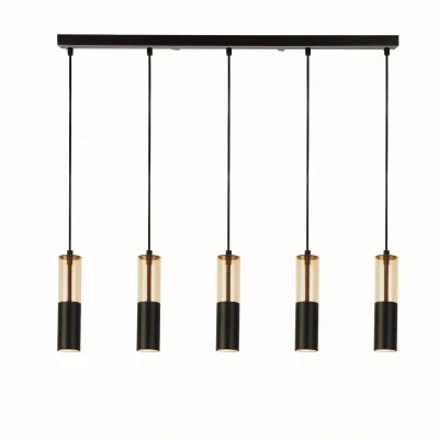 Image of Merrygold 5 Light Bar Ceiling Pendant, Amber Acrylic &amp; Black