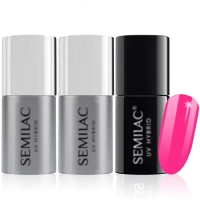 Image of Semilac Base Coat, Top Coat &amp; UV Gel Colour Polish. Long Lasting, Chip Resistant Easy To Apply. 170 Pink Wink Nail Varnish. Perfect For Manicure or Pedicure.