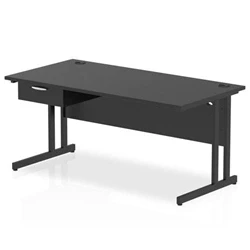 Image of Impulse 1600x800 Desk Black/Black Cantilever Leg 1x1 Drawer Fixed Ped
