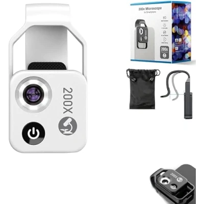 Image of Nanozoom 200x Magnification, Phone Microscope Lens,Nanozoom High Tech Clip On Lens Turns Any Smartphone into a Pro Microscope, Portable Digital Universal (White)