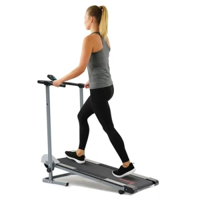 Image of Sunny Health &amp; Fitness Foldable Treadmill, Manual Compact Mini Treadmill , Walking Running Machine Non Electric, Cardio Exercise Equipment for Home Office Use, SF T1407M