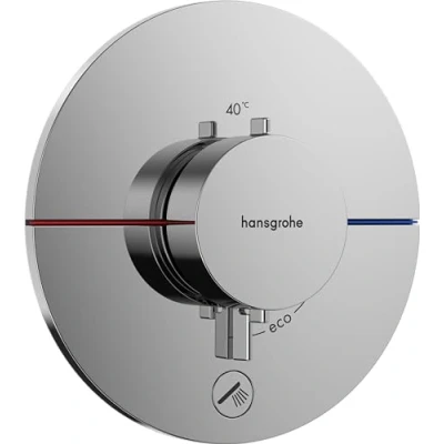 Image of hansgrohe ShowerSelect Comfort S thermostat conceiled, bathroom tap with safety stop at 40 C, round for showers and bath tubs, shower mixer 1 function, chrome, 15562000