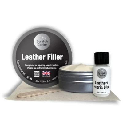 Image of Scratch Doctor Leather Glue &amp; Filler Kit Repair Tears, Rips, Scratches, Holes on Furniture, Sofas, Chairs, Car Seats (Cream, 10ml)