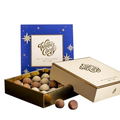 Image of Willie&#039;s Cacao chocolate Truffle gift Box Selection of Milk &amp; dark praline truffles with sea salt 110g Luxury