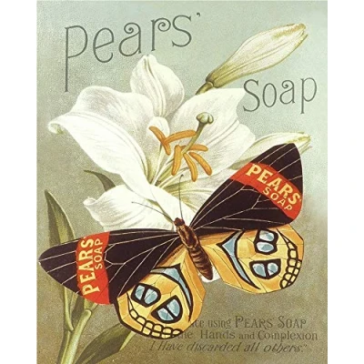 Image of Pears Soap Butterfly Vintage Ad Sign METAL Wall 6x8 inches Plaque Retro poster art picture print