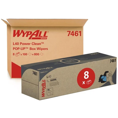 Image of WypAll L40 Power Clean POP UP Box Wipers 7461 Wiping Paper 8 Boxes x 100 White Cleaning (800 Total)