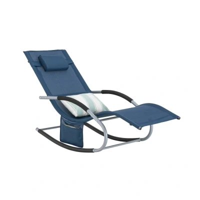 Image of Sobuy Sun Lounger Garden Chair Recliner with Cushioned Pillow &amp; Side Pocket Rocking Steel Frame Outdoor Furniture for Patio