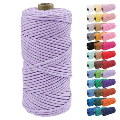 Image of Uiopa 4mm Macrame Cord, 100m Braided Cotton Rope, Light Purple Craft Rope for Crochet Bags, Wall Hangings, Plant Hangers, Dream Catchers, DIY Projects