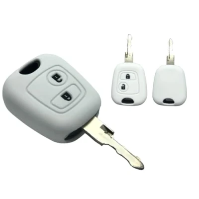 Image of Nordecco Silicone Key Protective Cover Fits For Peugeot 106 107 206 207 306 307 406 407 Partner 408 607, Citroen C1 C2 C3 Berlingo Saxo Picasso Xsara, Toyota Aygo 2 Button (White)