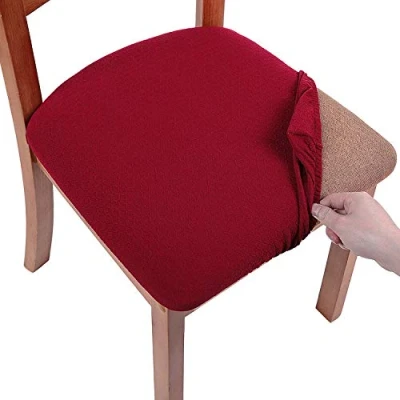 Image of smiry Stretch Chair Seat Covers for Dining Room, Burgundy Set of 4 Jacquard Protectors Slipcovers