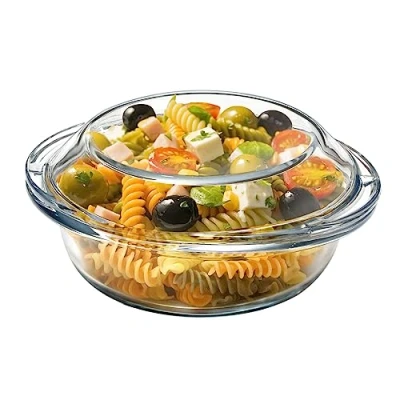 Image of 15cm x (500ml) Mini Glass Casserole Dish with Lid, Round Oven Safe Bakeware, Microwave Bowl Lid