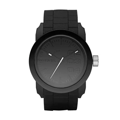 Image of Diesel Watch for Men Double Down S44, Three Hand Movement, 44 mm Black Polycarbonate Case with a Silicone Strap, DZ1437